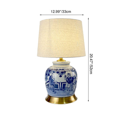 Traditional Chinese Vase-shaped Ceramic Hardware Fabric 1-Light Table Lamp For Bedroom