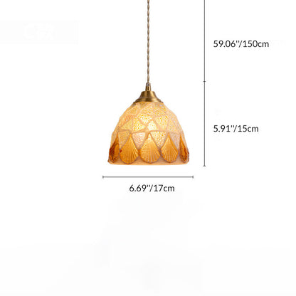 Modern Art Deco Round Copper Glass Shell 1-Light Pendant Light For Dining Room