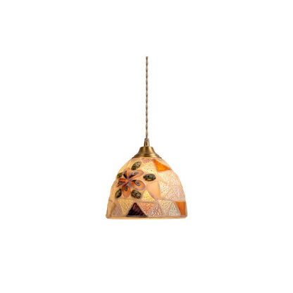 Modern Art Deco Round Copper Glass Shell 1-Light Pendant Light For Dining Room
