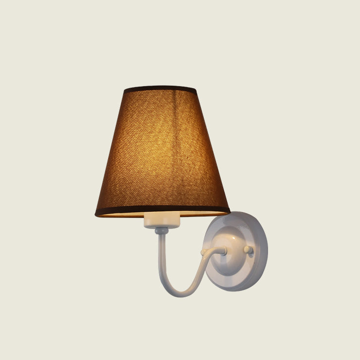 Traditional Vintage Dome Conical Iron Fabric 1-Light Wall Sconce Lamp For Bedroom