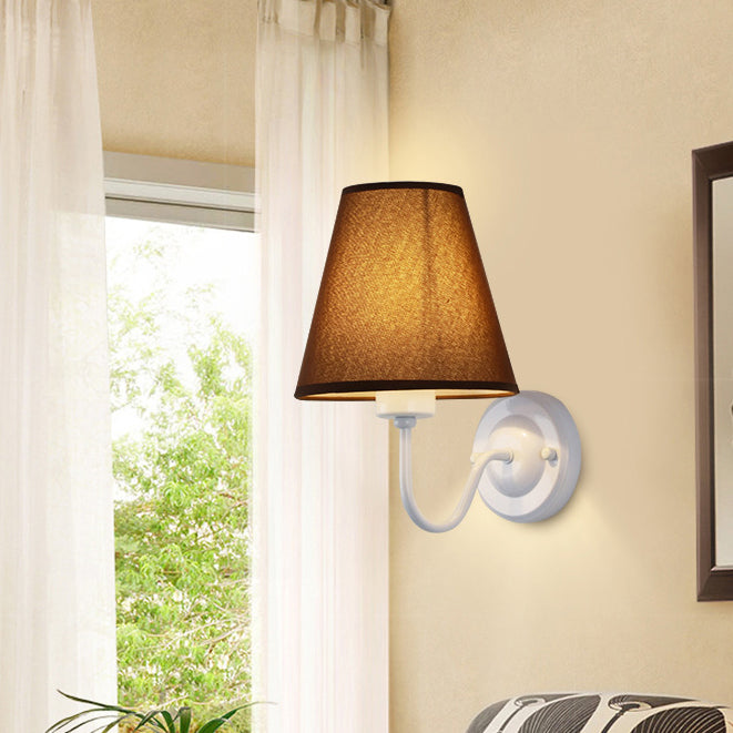 Traditional Vintage Dome Conical Iron Fabric 1-Light Wall Sconce Lamp For Bedroom