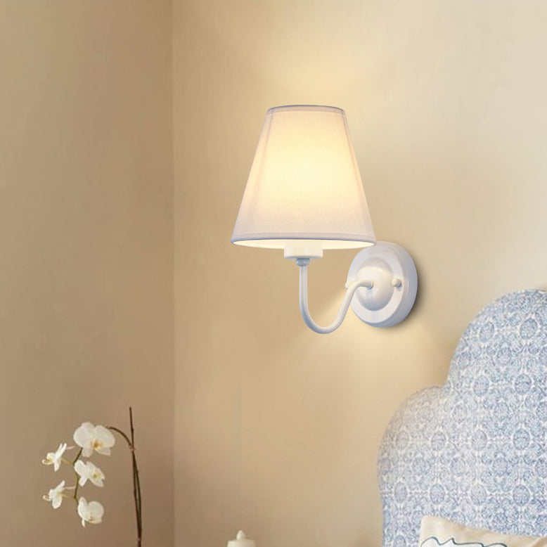 Traditional Vintage Dome Conical Iron Fabric 1-Light Wall Sconce Lamp For Bedroom
