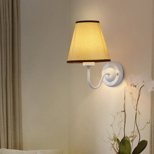 Traditional Vintage Dome Conical Iron Fabric 1-Light Wall Sconce Lamp For Bedroom