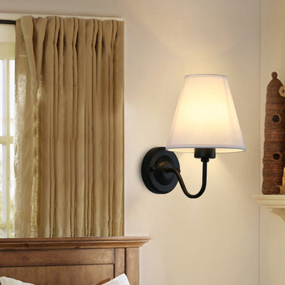 Traditional Vintage Dome Conical Iron Fabric 1-Light Wall Sconce Lamp For Bedroom