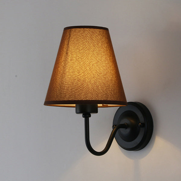 Traditional Vintage Dome Conical Iron Fabric 1-Light Wall Sconce Lamp For Bedroom
