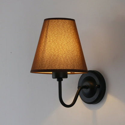 Traditional Vintage Dome Conical Iron Fabric 1-Light Wall Sconce Lamp For Bedroom
