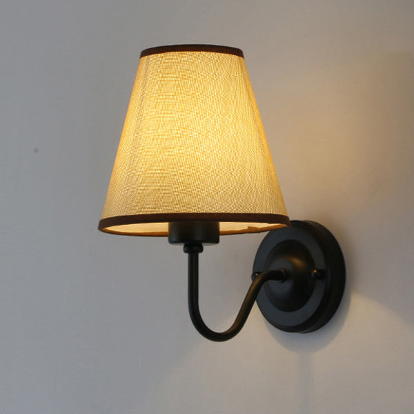 Traditional Vintage Dome Conical Iron Fabric 1-Light Wall Sconce Lamp For Bedroom