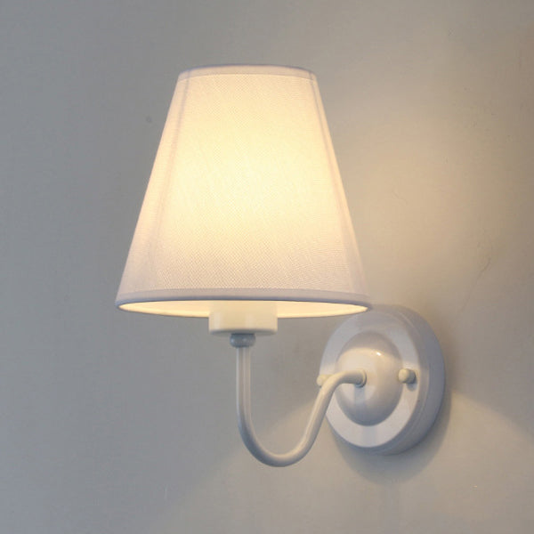 Traditional Vintage Dome Conical Iron Fabric 1-Light Wall Sconce Lamp For Bedroom