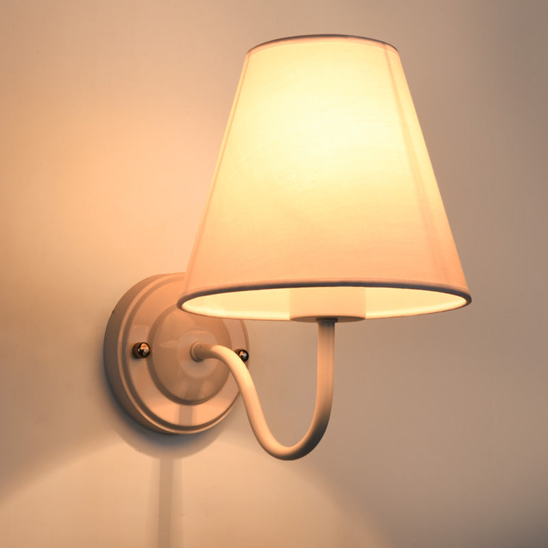 Traditional Vintage Dome Conical Iron Fabric 1-Light Wall Sconce Lamp For Bedroom