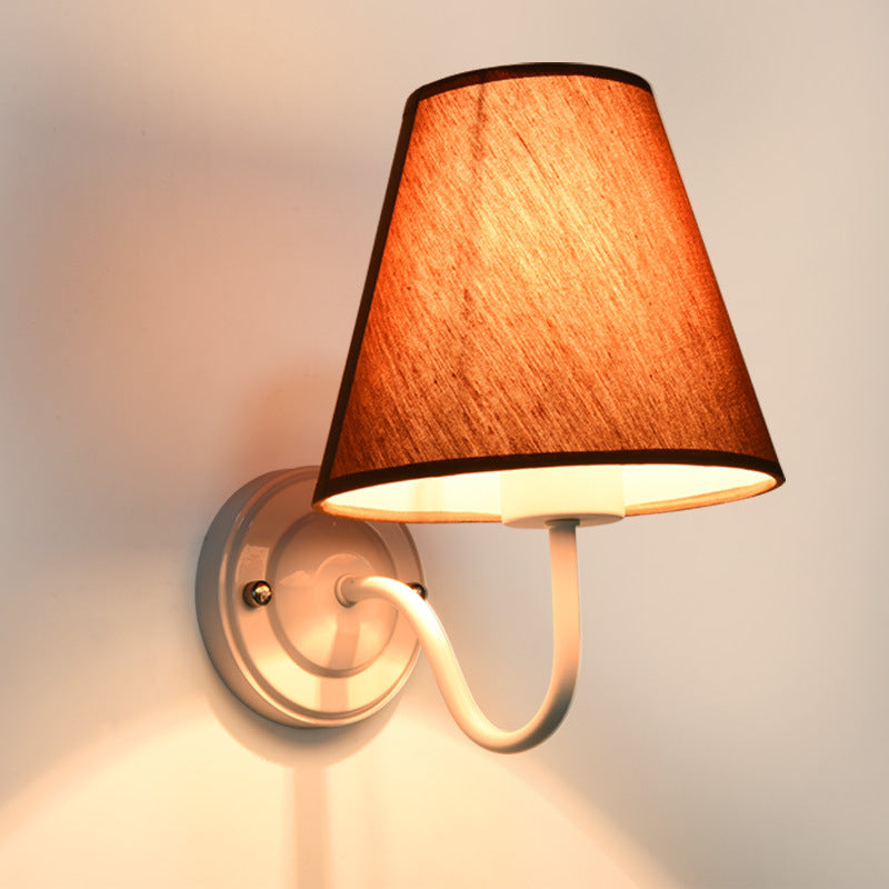 Traditional Vintage Dome Conical Iron Fabric 1-Light Wall Sconce Lamp For Bedroom