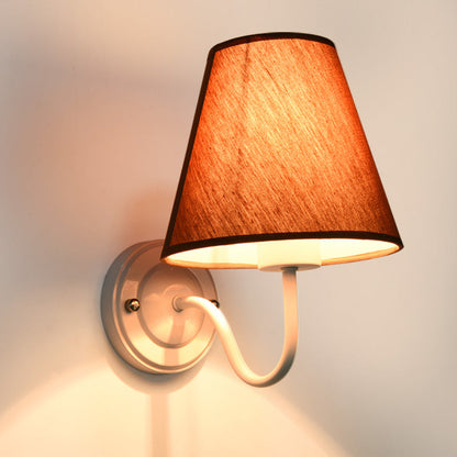 Traditional Vintage Dome Conical Iron Fabric 1-Light Wall Sconce Lamp For Bedroom