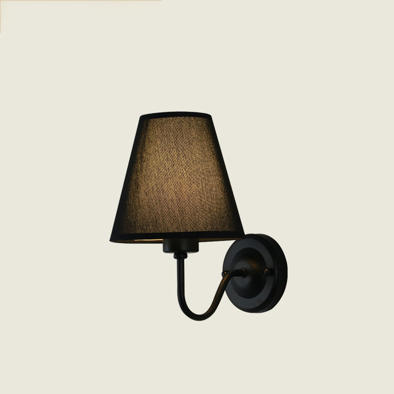 Traditional Vintage Dome Conical Iron Fabric 1-Light Wall Sconce Lamp For Bedroom