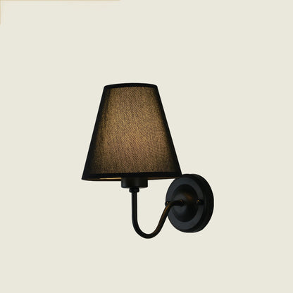 Traditional Vintage Dome Conical Iron Fabric 1-Light Wall Sconce Lamp For Bedroom