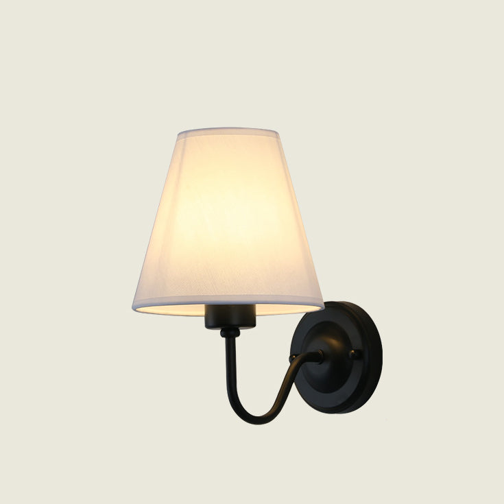 Traditional Vintage Dome Conical Iron Fabric 1-Light Wall Sconce Lamp For Bedroom