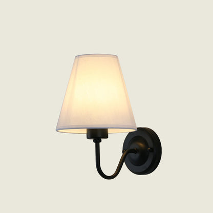 Traditional Vintage Dome Conical Iron Fabric 1-Light Wall Sconce Lamp For Bedroom