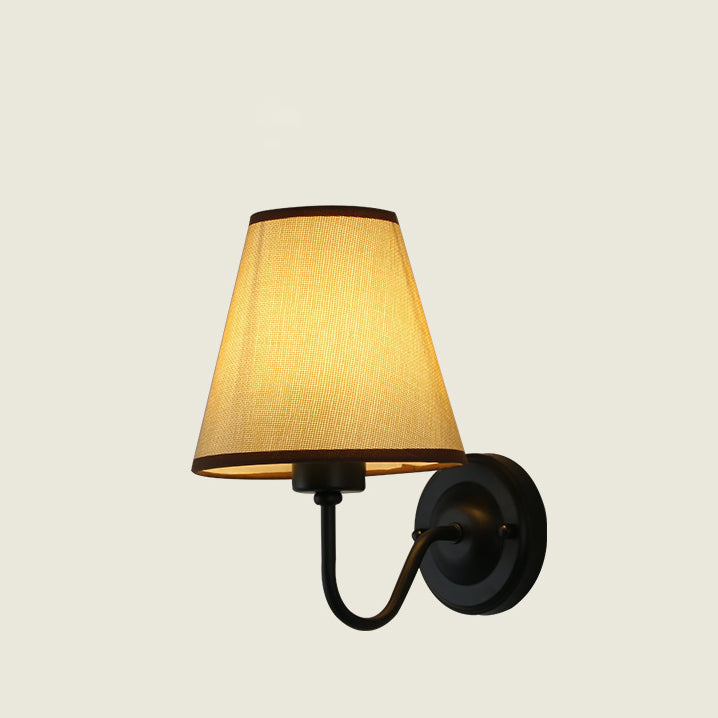 Traditional Vintage Dome Conical Iron Fabric 1-Light Wall Sconce Lamp For Bedroom