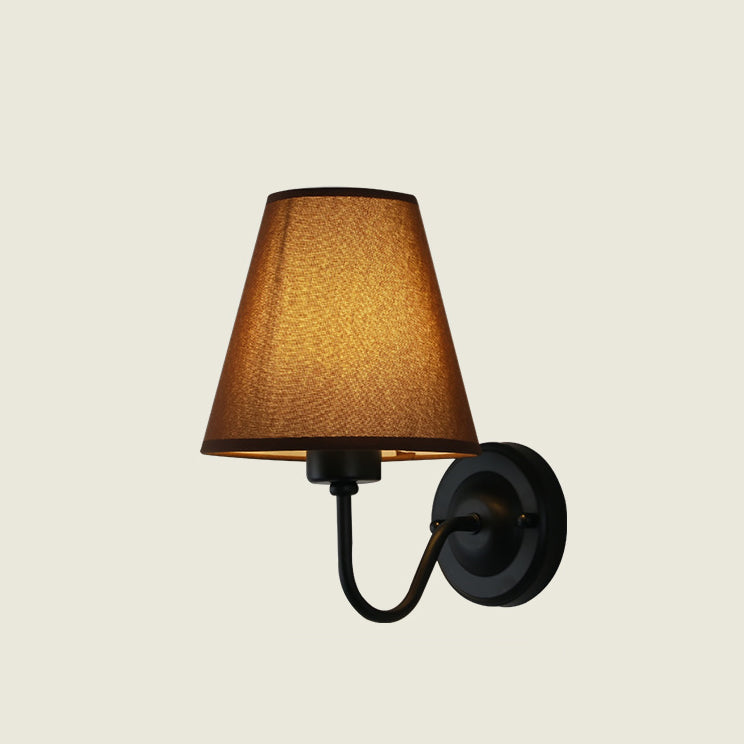 Traditional Vintage Dome Conical Iron Fabric 1-Light Wall Sconce Lamp For Bedroom