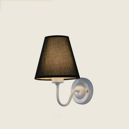 Traditional Vintage Dome Conical Iron Fabric 1-Light Wall Sconce Lamp For Bedroom
