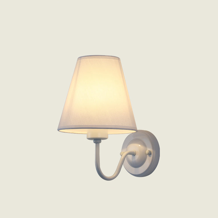Traditional Vintage Dome Conical Iron Fabric 1-Light Wall Sconce Lamp For Bedroom