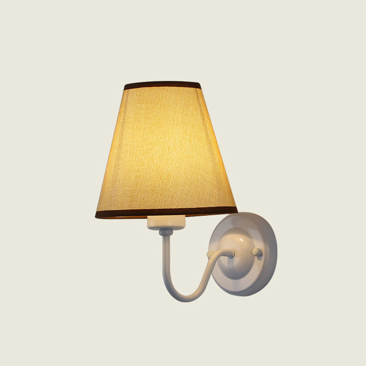Traditional Vintage Dome Conical Iron Fabric 1-Light Wall Sconce Lamp For Bedroom