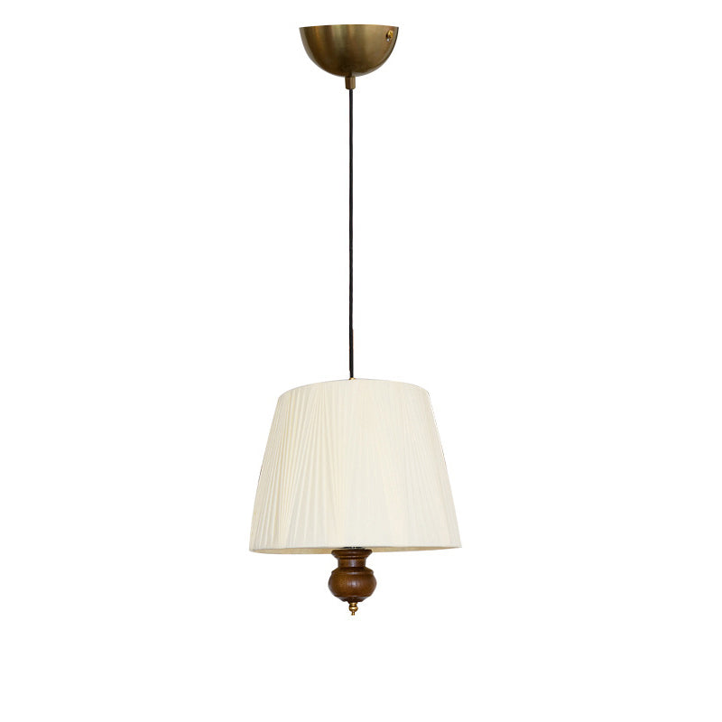 Traditional Vintage Cylindrical Solid Wood Iron Fabric 1-Light Pendant Light For Bedroom