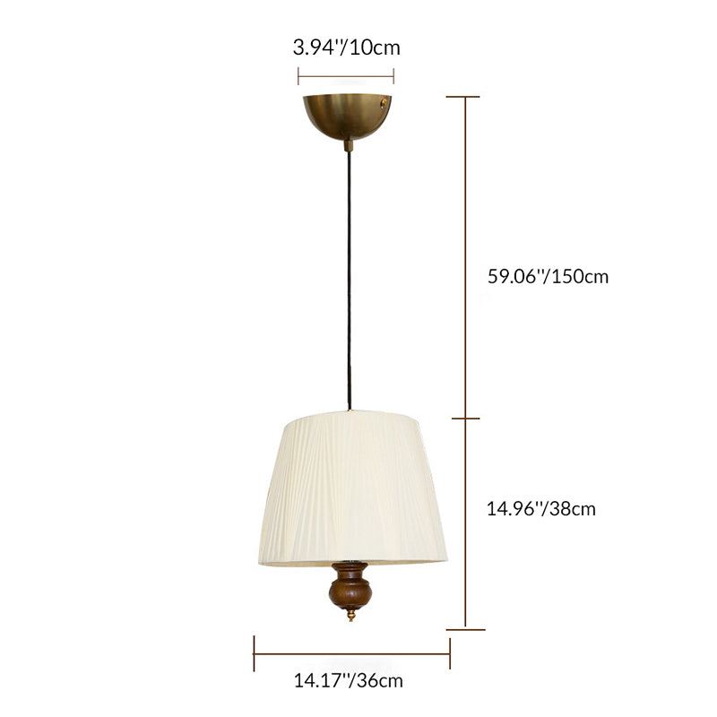 Traditional Vintage Cylindrical Solid Wood Iron Fabric 1-Light Pendant Light For Bedroom
