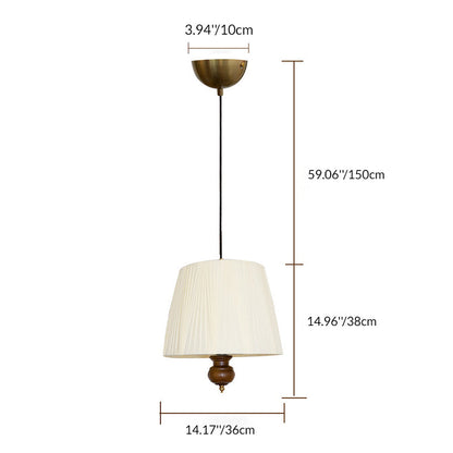 Traditional Vintage Cylindrical Solid Wood Iron Fabric 1-Light Pendant Light For Bedroom