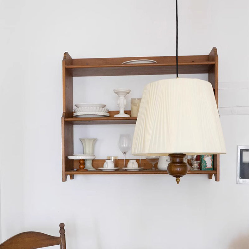 Traditional Vintage Cylindrical Solid Wood Iron Fabric 1-Light Pendant Light For Bedroom