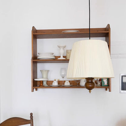 Traditional Vintage Cylindrical Solid Wood Iron Fabric 1-Light Pendant Light For Bedroom