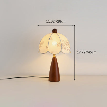 Traditional Vintage Flower-shaped Metal Wood Fabric 1-Light Table Lamp For Bedroom
