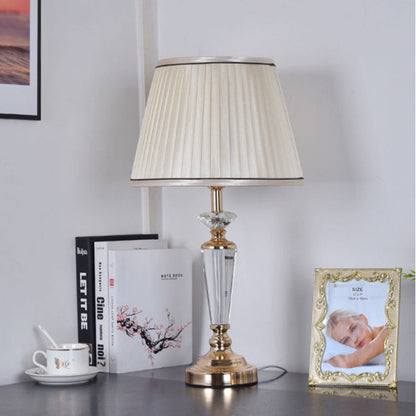 Traditional French Conical Hardware Crystal Fabric 1-Light Table Lamp For Bedroom