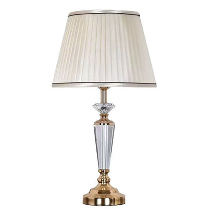 Traditional French Conical Hardware Crystal Fabric 1-Light Table Lamp For Bedroom