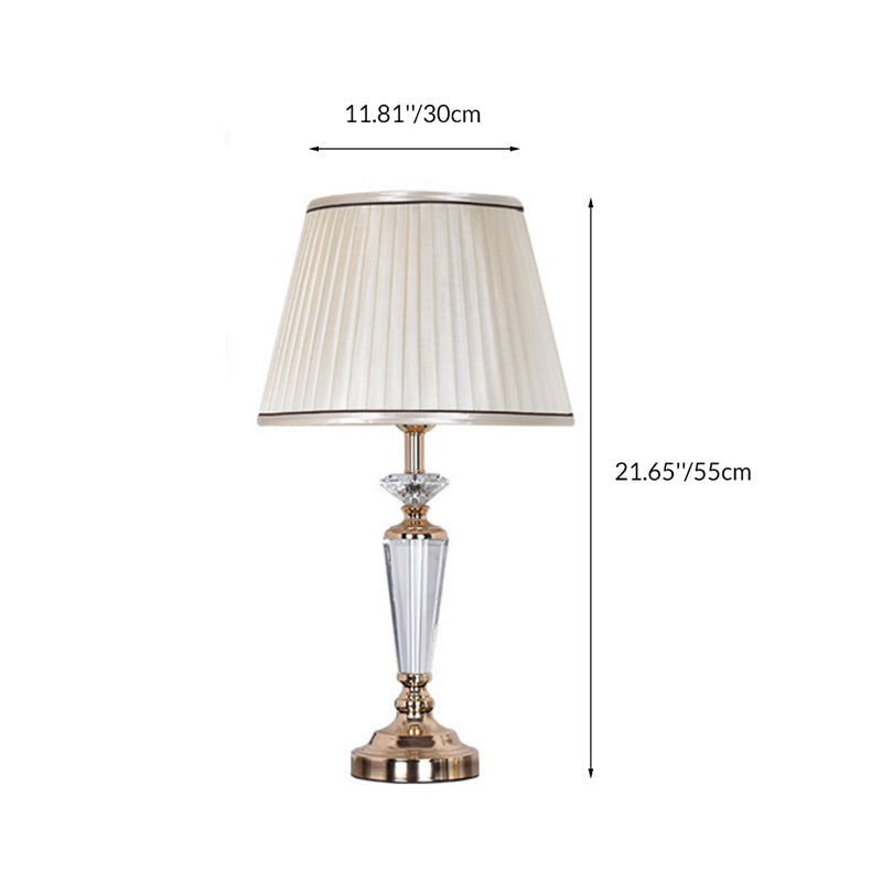 Traditional French Conical Hardware Crystal Fabric 1-Light Table Lamp For Bedroom