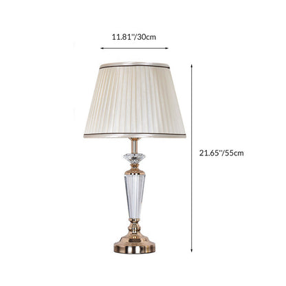 Traditional French Conical Hardware Crystal Fabric 1-Light Table Lamp For Bedroom