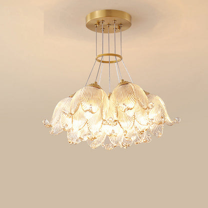 Traditional Luxury Multi-Flower Brass Glass 7-Light Chandelier For Bedroom