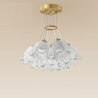 Traditional Luxury Multi-Flower Brass Glass 7-Light Chandelier For Bedroom