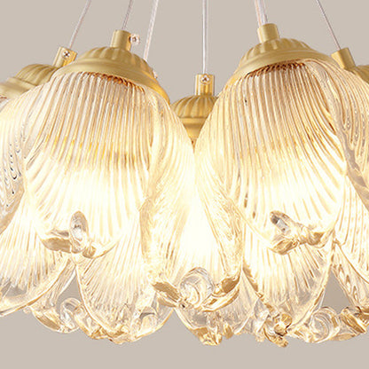 Traditional Luxury Multi-Flower Brass Glass 7-Light Chandelier For Bedroom