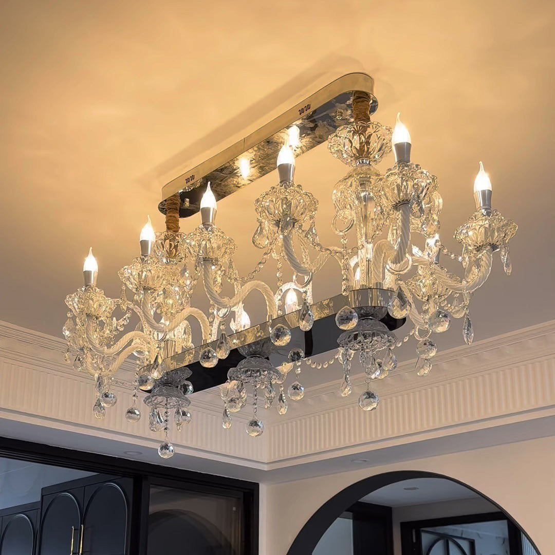 Modern Luxury Candlestick-Shaped Metal Crystal 10/12-Light Chandelier For Dining Room