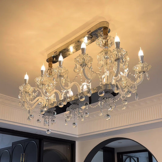 Modern Luxury Candlestick-Shaped Metal Crystal 10/12-Light Chandelier For Dining Room