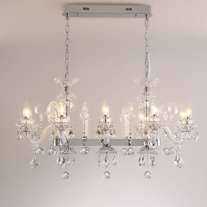 Modern Luxury Candlestick-Shaped Metal Crystal 10/12-Light Chandelier For Dining Room