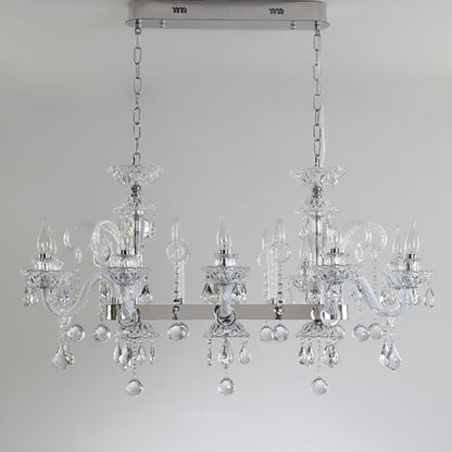 Modern Luxury Candlestick-Shaped Metal Crystal 10/12-Light Chandelier For Dining Room