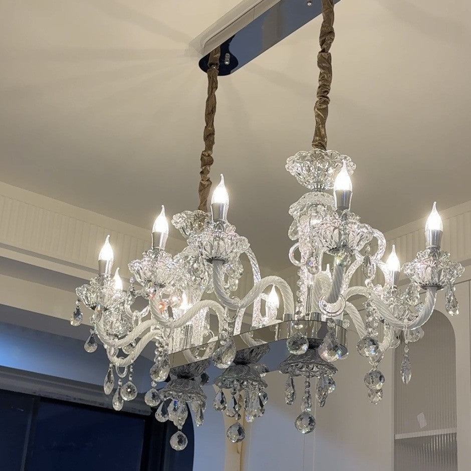 Modern Luxury Candlestick-Shaped Metal Crystal 10/12-Light Chandelier For Dining Room