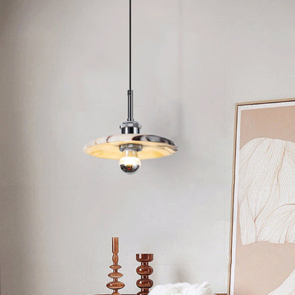 Contemporary Scandinavian Disc-Shaped Metal Marble 1-Light Pendant Light For Dining Room