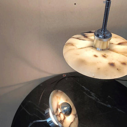Contemporary Scandinavian Disc-Shaped Metal Marble 1-Light Pendant Light For Dining Room