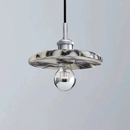 Contemporary Scandinavian Disc-Shaped Metal Marble 1-Light Pendant Light For Dining Room