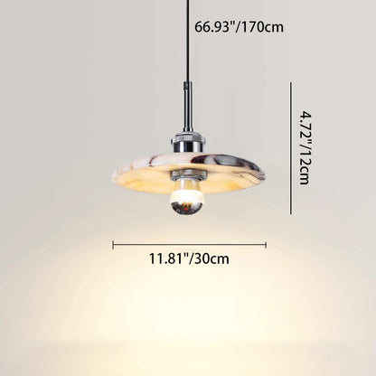 Contemporary Scandinavian Disc-Shaped Metal Marble 1-Light Pendant Light For Dining Room