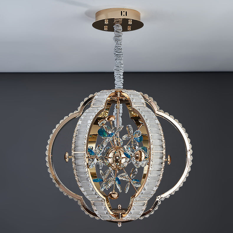 Contemporary Luxury Hollow Sphere Metal Crystal LED Chandelier For Bedroom