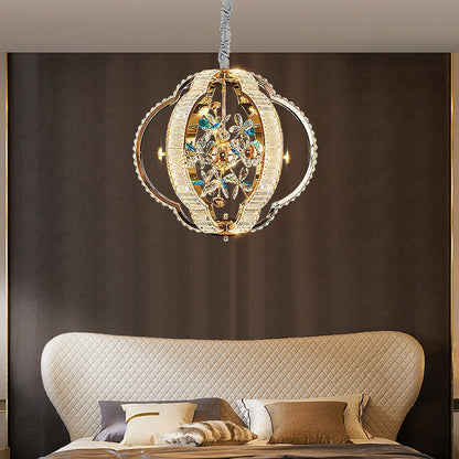 Contemporary Luxury Hollow Sphere Metal Crystal LED Chandelier For Bedroom