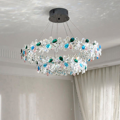 Contemporary Luxury Circular Wave Line Hardware Crystal LED Chandelier For Living Room
