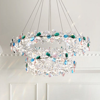Contemporary Luxury Circular Wave Line Hardware Crystal LED Chandelier For Living Room